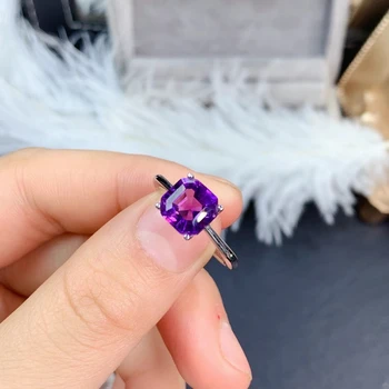 Mode delikat square Natural amethyst perle Ring S925 Sølv Naturlig violet krystal Ring Kvinders pige kontor Ringe Smykker