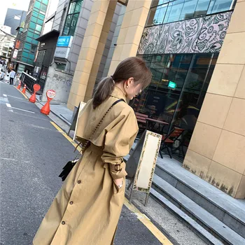 Mode khaki Trench Coat 2020 Foråret Efteråret Kvinder Dobbelt-Brasted Vindjakke koreansk Kvinde Lang Trench Coat g588