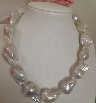 Mode smykker smukke 30-35mm south sea barok hvid perle halskæde 925s 18inch