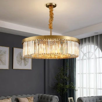 Moderne Guld Lysekrone til stue Runde LED Indendørs Hænge Lampe Luksus krystal Soveværelser Hjem Dekoration Lys Armatur