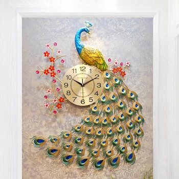 Moderne Hjem Stue Wall Sticker Ur Kreative 3D Peacock Mute Clock Mode Dekorative Kvarts Ur Hjem Decore