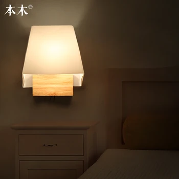 Moderne Japansk Stil Led-Lampe Eg træ Væg Lampe Lyser Sconce til Soveværelse Belysning i Hjemmet,Væg Sconce massivt træ væglampe