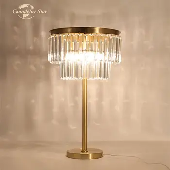 Moderne LED bordlamper Luksus Kobber Krystal skrivebordslamper med Glans Soveværelse, Stue, Undersøgelse, Spisestue Gulv Lys Armatur