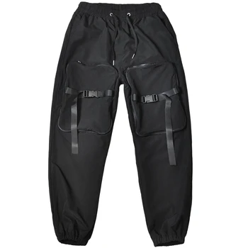 Mænd Cargo Pants Sorte Bånd Blok Multi-Lomme Godt Harem Joggere Harajuku Sweatpant Hip Hop Streetwear Casual Mandlige Bukser
