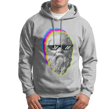 Mænd Hooded Sweatshirt Socrates Neon Pixel Sol Briller Ren Bomuld Efteråret Vintage Hoodie Hætteklædte Toppe