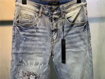 Mænd Jeans Hombre Høj Kvalitet Angel Print-Jeans Hip Hop Jeans Efteråret Grafisk Jeans Herre Stretch Jeans Tynde High Street Stablet