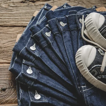 Mænd Vaskede Lige Afslappet Strække Arbejdstøj Tømrer Jeans med 5 lommer
