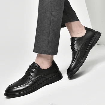 Mænd læder sko Ny Mænds Ægte Læder Fashionable Business Sko, Komfortable, Åndbar Udendørs casual sko