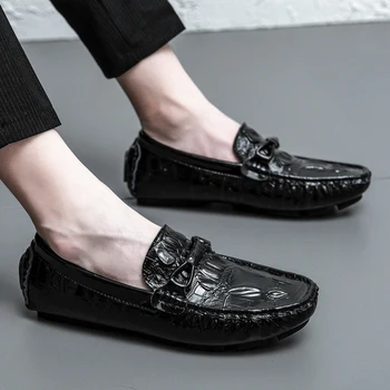 Mænds Læder Loafers Krokodille Mønster Læder Mode Slip-On Sko af Høj Kvalitet, Bløde Såler Behagelig Afslappet Flade Sko