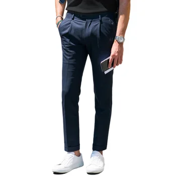 Mænds casual bukser 2021 foråret og sommeren nye Euro-American Street Photo samme plisserede hem bukser, slim