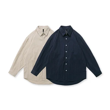 Mænds efterår Japansk løs folder vasket patch lomme-shirt
