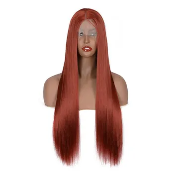 Mørk Orange Syntetisk Paryk med Baby Hair Orange Brun 26 Tommer Lange Lige Lace Front Wig For Kvinder Pre plukkede Cosplay Paryk