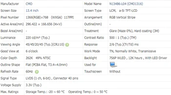 N134B6-L04 LTN134AT01 13.4 tommer Slank FOR MSI X320 X340 X370 Laptop LCD-Skærm, værdiboks til Bærbar LED Skærm