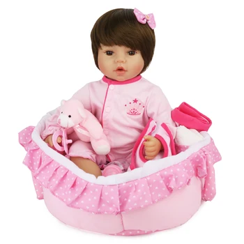 NPKDOLL baby genfødt lille pige dukke med lyserød sovende kurv børn gave prinsesse dress up doll