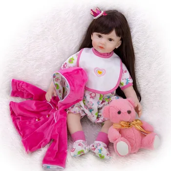 NYE 24Inch Reborn Baby Doll Realistisk og naturtro pige genfødt lille barn Dukke silikone Legetøj For børn, ferie gave til stede