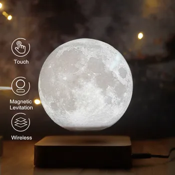 Nat Lampe Kreative 3D-Magnetisk Levitation Moon Lamp Nat Lys Roterende Led Månen Flydende bordlampe Hjem Dekoration Ferie