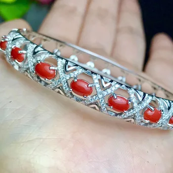 Naturlig rød koral perle Armbånd Naturlig ædelsten på tværs af Armringe S925 sølv Elegante fine armbånd kvinder girl party fine smykker