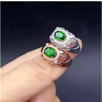 Naturlige Diopside ring Gratis fragt Naturlige grønne diopside 925 sterling sølv Fine smykker, ring For mænd eller kvinder 5*7mm
