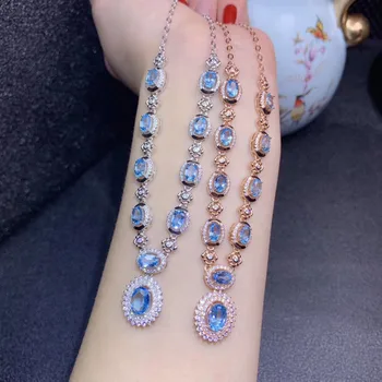 Naturlige blå topas perle halskæde Vedhæng S925 sølv naturlig gemstone halskæde Luksuriøse Diana kvinde girl party gave smykker