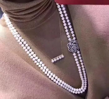 Noble jewelr8-9mm naturlig hvid perle halskæde vedhæng 22inch