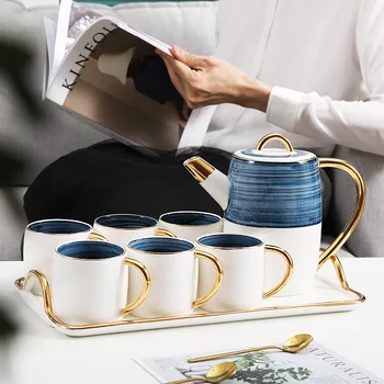 Nordisk keramik kreative kaffekop sæt restaurant familiens stue eftermiddagste blomst kop te kedel