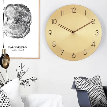 Nordisk vægur husstand mode lys luksus ren kobber væg ur på moderne minimalistisk mute dekoration kreative ur