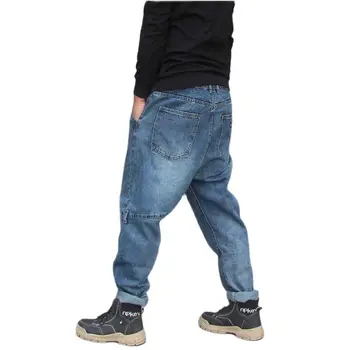 Ny Mode Mænd Casual Hiphop Harem Jeans Streetwear Løs Baggy Denim Bukser Plus Size Cargo Bukser