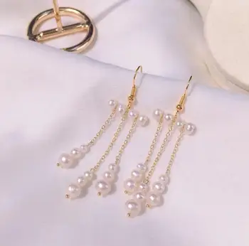 Ny Stil Naturlige Perle Øreringe Favorit Balance-Beam Kvast ferskvandsperle 14K Forgyldt Dingle Øreringe Bryllup Dame Gave