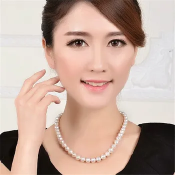 Ny perle halskæde til kvinder multilayer Naturlige perle halskæde 9-10mm stærkt lys statement halskæde Smykker Til Kvinder