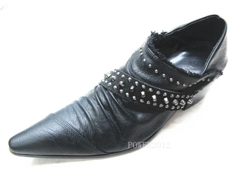 Ny populær Britisk stil ægte læder mænd sko sort farve pegede slip på nitter oxfords formel bryllup sko mænd