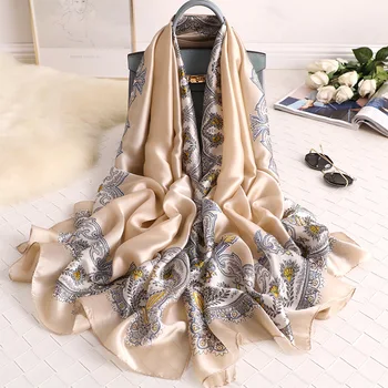 Ny stil Blomstret Silke Tørklæde kvinder Mode luksus sjal 180x90cm Rejse til beskyttelse af solen sjal Bufandas