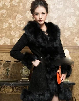 Ny ægte læder jakke fox fur frakke kvinder lang fox fur jakke vinter læder frakke plus size gratis fragt J527