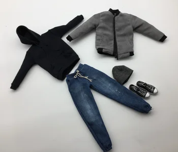 Nye 1/6 Skala grå imiteret læder fløjl jakke, der passer Soldat trendy tøj til 12
