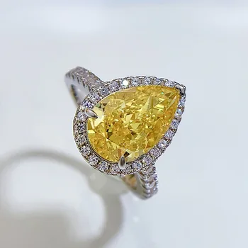 Nye 8*12 mm Gul High Carbon Diamant S925 Sølv Ring i Platin Galvaniseret Diamant Ring 5 Karat Fine Party Smykker