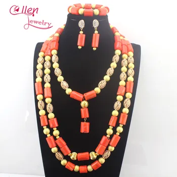 Nye Afrikanske Perler Smykke Sæt Nigerianske Bryllup Orange perler smykke sæt Indisk Kostume beaded Brude Halskæde Sæt N0107