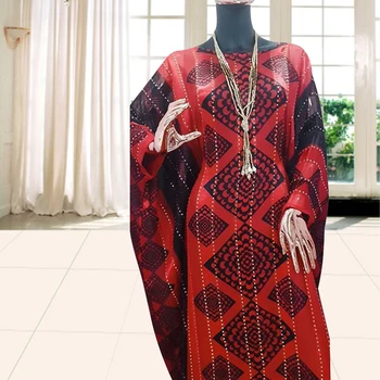 Nye Ankomst 2021 Solid Farve Afrikanske Tøj Til Kvinder Flagermus Ærme Plus Size Ankara Geometri Print Nigerianske Stil Muslimske Kjoler