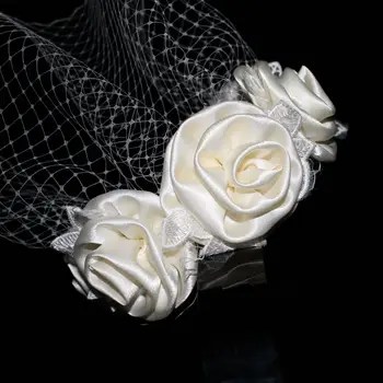 Nye Hvide Brude Hårbånd Mesh Satin Blomster Hovedbøjle Vintage Fe Brude Bryllup Hår Tilbehør Kvinder Hovedbøjle Tiara Smykker