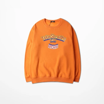 Nye Mænd ' s Sweatshirt med Bomuld langærmet Tegnefilm Brev Print Fleece Orange Streetwear Hiphop Løs Rund Hals Sweatshirts