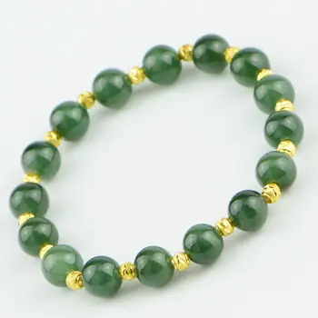Nye Naturlige Grønne Jadeite perler med 2.56 g 24K Guld Perler Armbånd 18,5 cm