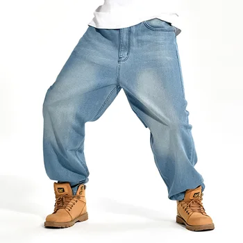 Nye Streetwear Jeans Mode Mænd Jeans Straight Cowboy Løs Baggy Harem Denim Bukser Casual Bomuld Bred Ben Bukser, Lys Blå