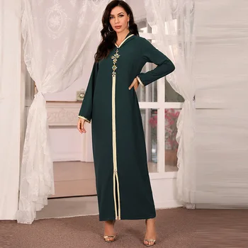 Nye Tyrkiet Marokkanske Kaftan Hætte Kappe Søm Diamant Elegante Damer Kjole Kjole Ramadan Abaya Mellemøsten Bøn Passer Til Kåbe