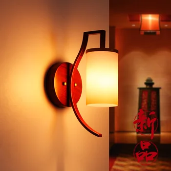 Nye ankomst nye kinesiske stil væglampe lille væglampe buet træ, korn, jern lampe