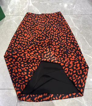 Nye damer mode 2021 sexet rød leopard print silke nederdel 0305