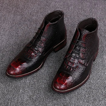 Nye designer-mænd mode part banket bære ankel støvler åndbar soft læder sko alligator korn tendens boot kort botas mand