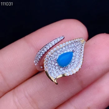 Nye naturlige blå turkise ring kvinder sølv ring blå naturlige perle 925 sterling sølv pige fødselsdag Julegave dråbeformet