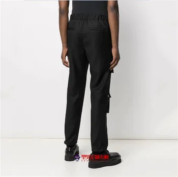 Nye unge mænds casual bukser tendens lige rør flotte bukser med bindebånd i loose montering overalls populære mænds bukser
