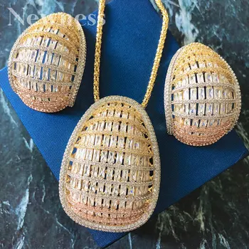 Nyhed Ny Luksus Brand Super Cubic Zirconia Statement Halskæde Øreringe Smykker Sæt Til Dubai Kvinder Af Høj Kvalitet Smykker