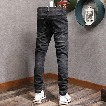 Nyligt Vintage Mode Mænd Jeans I Loose Fit Splejset Designer Casual Bred Ben Denim Jeans Mænd Vinteren Tyk Fløjl Varm Harem Bukser