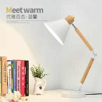ODIFF Enkelt og moderne soveværelse sengelampe, enkel varm Japansk lange arm justerbar lys undersøgelse sovesal massivt træ bordlampe