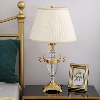 OUFULA Crystal bordlampe, Messing Bruser Lys, Moderne Stof Dekorative Hjem Til Stue, Soveværelse, Kontor Hotel